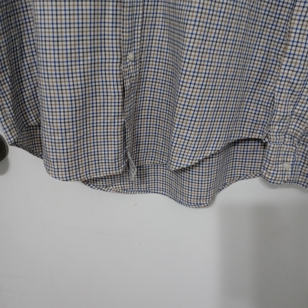 Yves Saint Laurent YSL Men's button down beige Navy blue Checked Shirt 16.5 - Picture 6 of 8